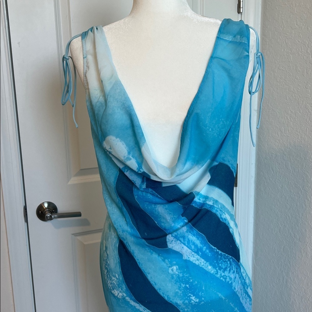 NWT White Fox Amore Aqua Backless Maxi Dress M Euro Summer Vacation Resort Blue - Picture 10 of 15
